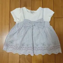 美品 anyFAM さくらんぼ刺繍 リボン スカラップ カットソー 100