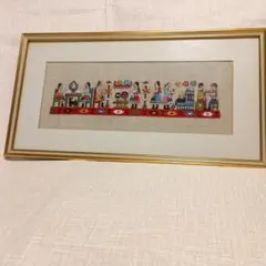 伝統的な市場の風景 刺繍アート　額縁入り　49×26cm