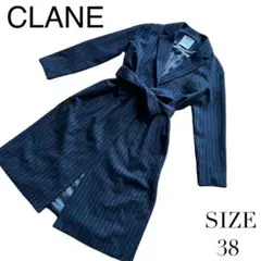 CLANE サイドスリット ロングジャケット コート 比翼 ストライプ 黒 38