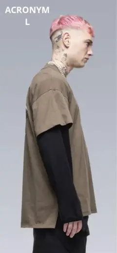 ACRONYM アクロニウムL ラフグリーン変形カットソー