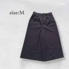 ガウチョパンツ　ワイドクロップドパンツ　イージーパンツ　ウエストゴム　ブラック