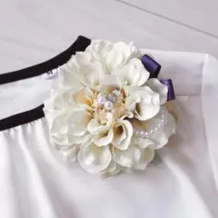使いやすい♡ダリア/コサージュ/入学式/卒業式/結婚式/ネイビー (リボン)