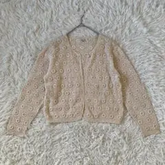 blue berry farm レース編み ピンクベージュ カーディガン 長袖