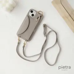 iPhoneSE2/3 ケース　グレー　ショルダーストラップ付
