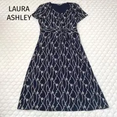 LAURA ASHLEYローラアシュレイ　ロングワンピース　半袖　総柄　ネイビー