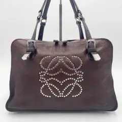 ✨美品✨ロエベ アナグラム ロゴ スタッズ ハンドバッグ レザー