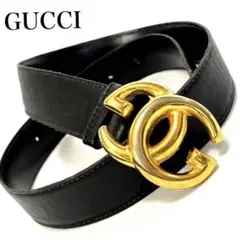【美品】GUCCI ベルト ブラック ゴールド バックル マーモント レザー