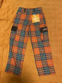 ★新品タグ付★ワンダーベア パンツ チェック柄 110cm オレンジXブラック
