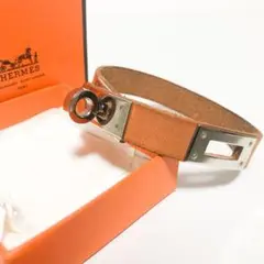極美品 エルメス ケリー ブレスレット レザー ブラウン シルバー レディース