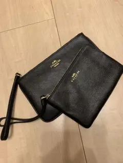 COACH ブラックレザー ポーチ 2点セット
