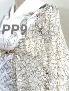 PP-9 薄羽織 アイボリー×グレーのコードレースモモンガコート　長羽織　着物