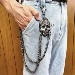 【新作】ウォレットチェーン　シルバー　財布　スマホ　スカル　ヴィンテージ　パンク