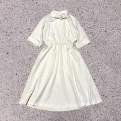 USA輸入80s90sビンテージ古着 フレアロングシャツワンピース 七分袖 白M