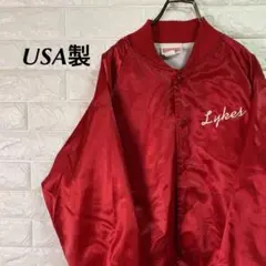 USA製スタジャンワンポイント刺繍ロゴ古着リブラインスナップボタンsizeL