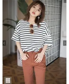 GRL 袖ロールアップボーダーTシャツ Fサイズ 黒×白