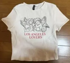 H&M エンジェルプリント ホワイトTシャツ　ミニ丈