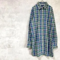エックスタイル　大きいサイズ　長袖　ネルシャツ　綿混　緑　青　白　春秋　XL