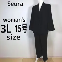 レディース　パンツスーツ　ブラック　3L　15号　フォーマル　喪服　セレモニー
