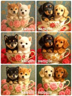 P279 パネル生地　ダックスフンド　柴犬　薔薇　18×18 6枚1セット