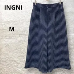 イング ストライプガウチョ丈パンツ ワイドパンツ ネイビー M