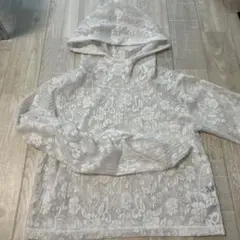 kastane レース　フード付長袖　白　シースルー　トップス　パーカー