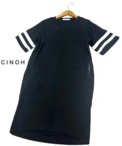 CINOH チノ 日本製（38）袖2本ライン 綿100% 半袖 ワンピース/黒