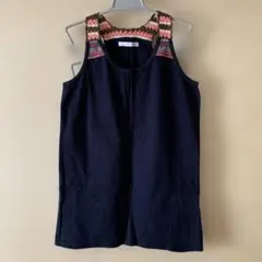 GENTIL ネイビー タンクトップ 編み込みストラップ　フリーサイズ