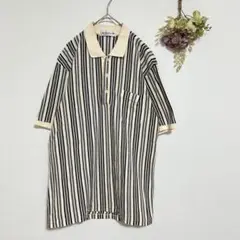 st.violeta ストライプポロシャツ　半袖　Lサイズ　アイボリー×ブラック