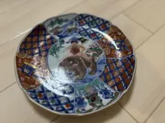 和風八角形皿 動物と人物の絵柄