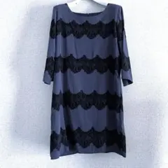 【極美品】Anna Kerry38サイズ　ネイビー 七分袖ワンピース
