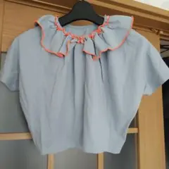 LOWRYS FARM グレー フリル 半袖シャツ