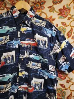 NORTH RIVER 総柄シャツ M 車 アメリカ