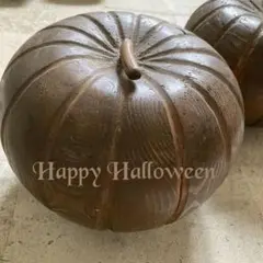 かぼちゃのオブジェ　木のかぼちゃ　ハロウィン　飾り　2個　ナチュラル