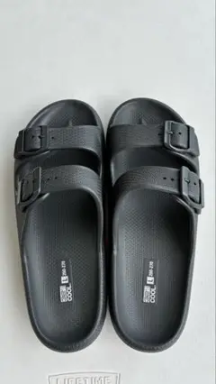 新同品32℃ブラック ダブルバックル サンダル