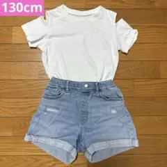 肩あきトップス　半袖　140cm ダメージショートパンツ　130cm