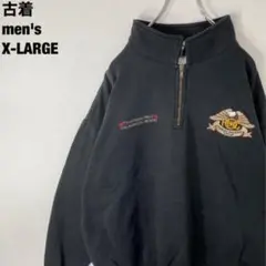 古着 PACE スウェット ハーフジップ 刺繍ロゴ メンズ ブラック L