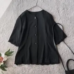 美品(M)礼服ジャケット/喪服上着/羽織り/ブラックスーツ上/黒/日本製