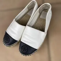 Tory Burch エスパドリーユ レザースリッポン ホワイト/ブラック　23