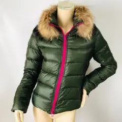 美品★デュベティカ★ファー付シャイニーナイロンダブルジップダウンジャケット 42