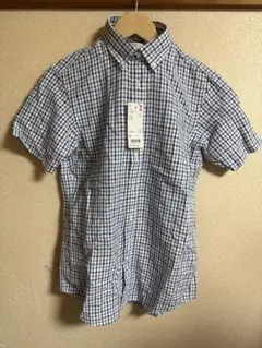 【新品】UNIQLO リネンコットン シアサッカーチェックシャツ 半袖 メンズS