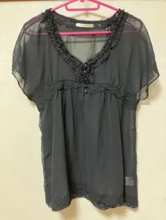 半袖　シャツ　ブラウス　カットソー　シースルー　ブラック　黒