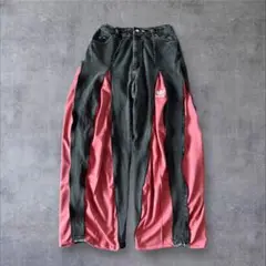 再構築　ブラックデニム　パンツ　リメイク　サイドジップ　アディダス　ワイドLee