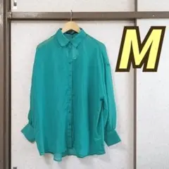 【未使用】しまむら シアーシャツ M ターコイズグリーン