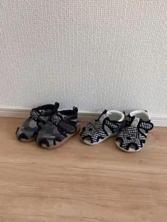 ベビーサンダル 12cm チェック柄 カモフラ柄 2個セット