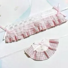★No.1017 にじぱぺっと ぬい服 ヘッドドレス スタイ ピンク チェック