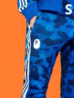 美品18ss BAPE × adidas トラックパンツ ブルーカモ S コラボ