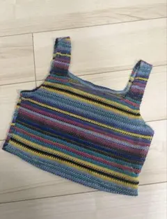 DAZY ブルー系ストライプ ノースリーブ クロップトップ Mサイズ