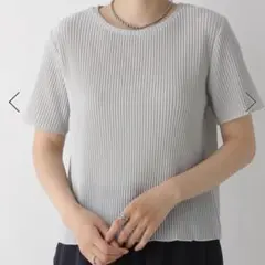 LEPSIM ラメリブ5分袖クルー　Tシャツ