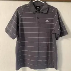 adidas グレー ストライプ ポロシャツ M