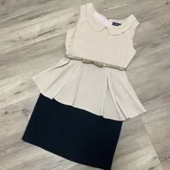 美品ノースリーブ ワンピース ペプラム LIME STONE